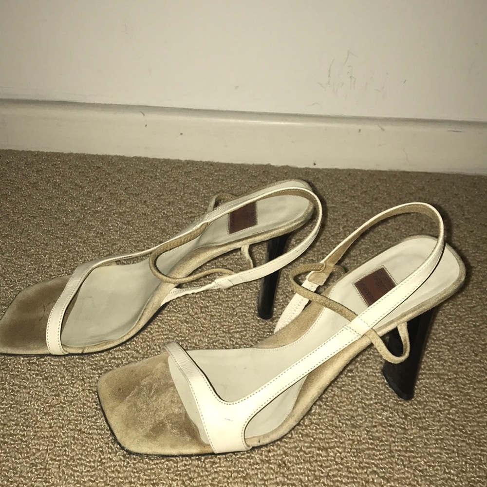 Strappy bone colored sling back 4 inch heels